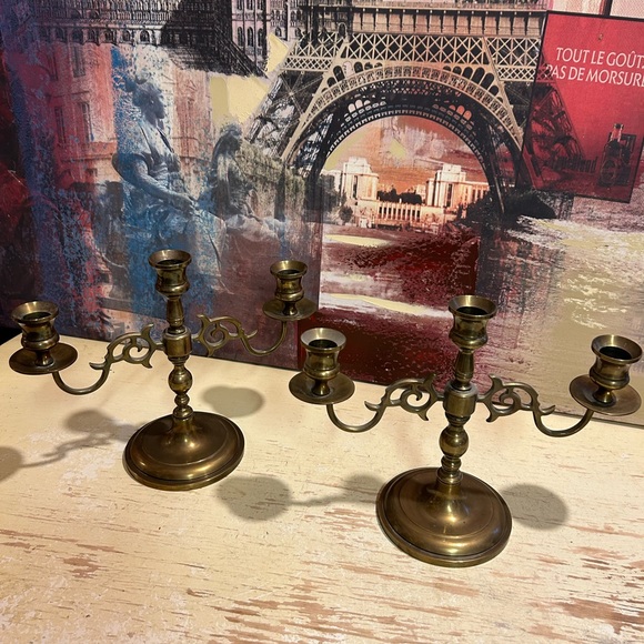 Vintage Solid Brass Brass 3 Arm Candelabra set - Picture 5 of 12